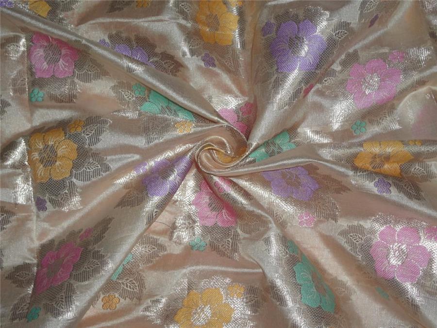 BROCADE~WIDTH 44 ~CREAM,YELLOW,PURPLE,GREEN X METALLIC GOLD COLOR