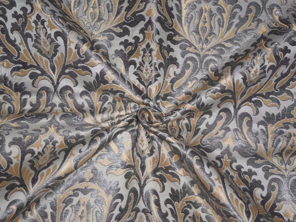 SILK BROCADE king khab IVORY,GRAYISH SILVER,BUTTER GOLD COLOR 36" wide BRO443[5]