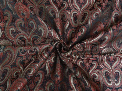Heavy Silk Brocade fabric Black, Red X Metallic Copper Color 44&quot;
