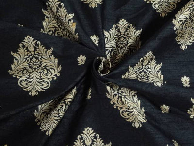 SILK BROCADE FABRIC BLACK X METALLIC GOLD COLOR 44" WIDE BRO407[3]