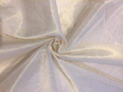 Pure Silk Cotton Chanderi Fabric Natural ivory x metallic gold color stripes 44'' wide [11351]