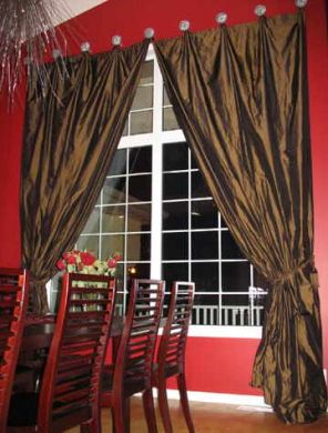 silk taffeta bright copper brown drapes~home decor [503]