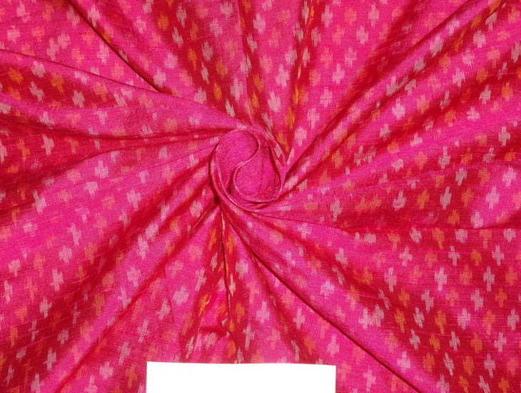 100% pure silk dupion ikat fabric in pink colour 44" wide1.50 yards single cut length DUP_IKAT_7640