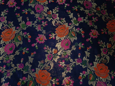 Brocade fabric multi color roses 44" wide BRO851A available in two colors [navy and ivory]