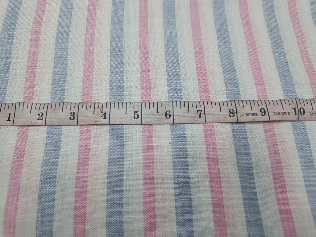 Superb Quality Linen Club Baby Pink and Powder Blue with white horizontal stripe Fabric 58" wide [1034]