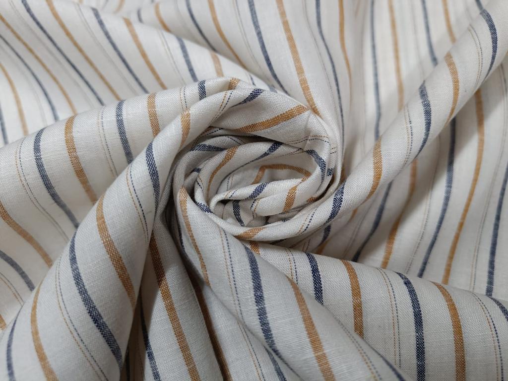 100% Linen Ivory / Navy / Brown stripe 60's Lea Fabric 58" wide [10791]