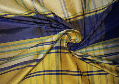 100% silk dupion fabric blue and yellow plaids 54" wide DUPNEWC8[1]