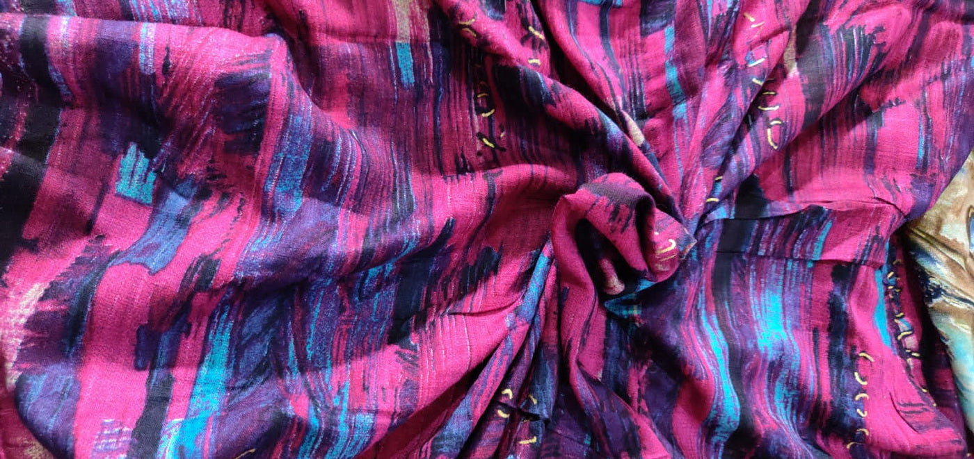 Cotton Satin / Rayon Printed fabric pink blue and black color 44'' wide