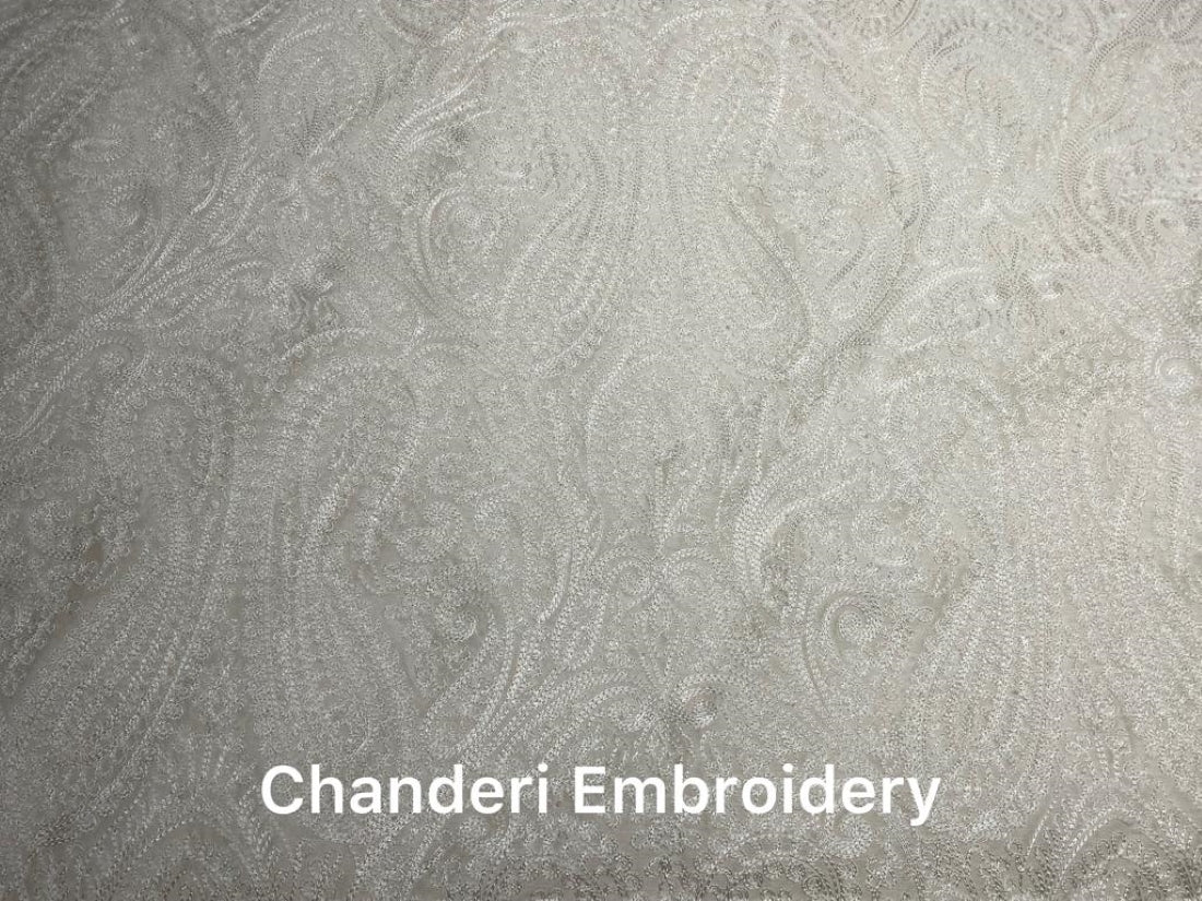 Chanderi silk fabric ivory with self embroidery 44'' wide