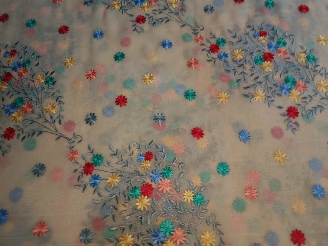 Georgette Embroidery Fabric Cream With Multi Color Floral  44" wide