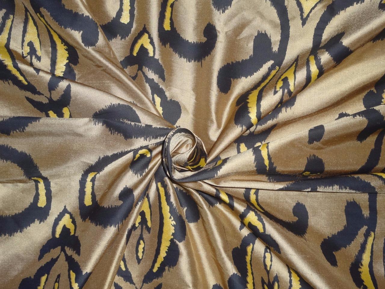 100% pure silk dupionfabric print black x gold colour 54" wide DUP PRINT # 36[1]