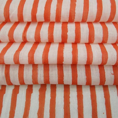 100% cotton fabric with satin stripes white x orange colour 58" wide