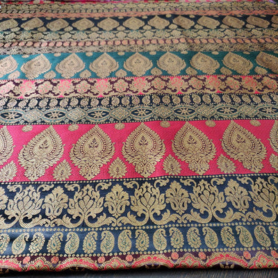 Brocade jacquard Fabric pink,navy,aubergine,green &amp;metallic gold