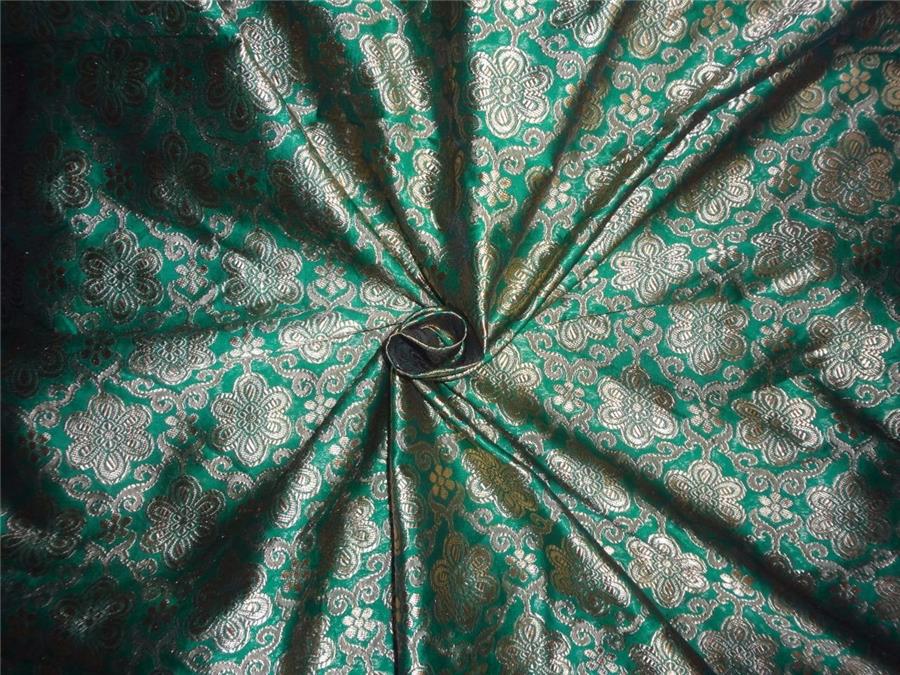Silk Brocade Fabric metalic gold and parrot green Color 44" wide BRO540[3]
