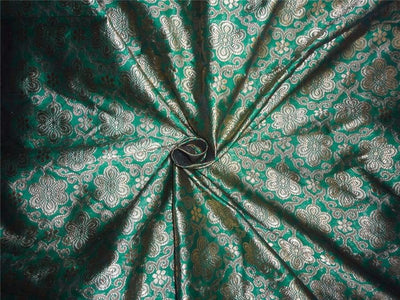 Silk Brocade Fabric metalic gold and parrot green Color 44" wide BRO540[3]