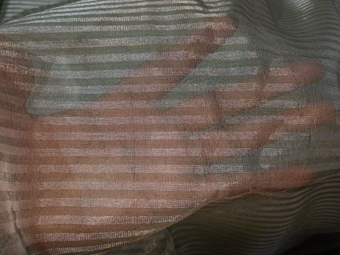 100% Silk metallic tissue organza  stripe design 54 "