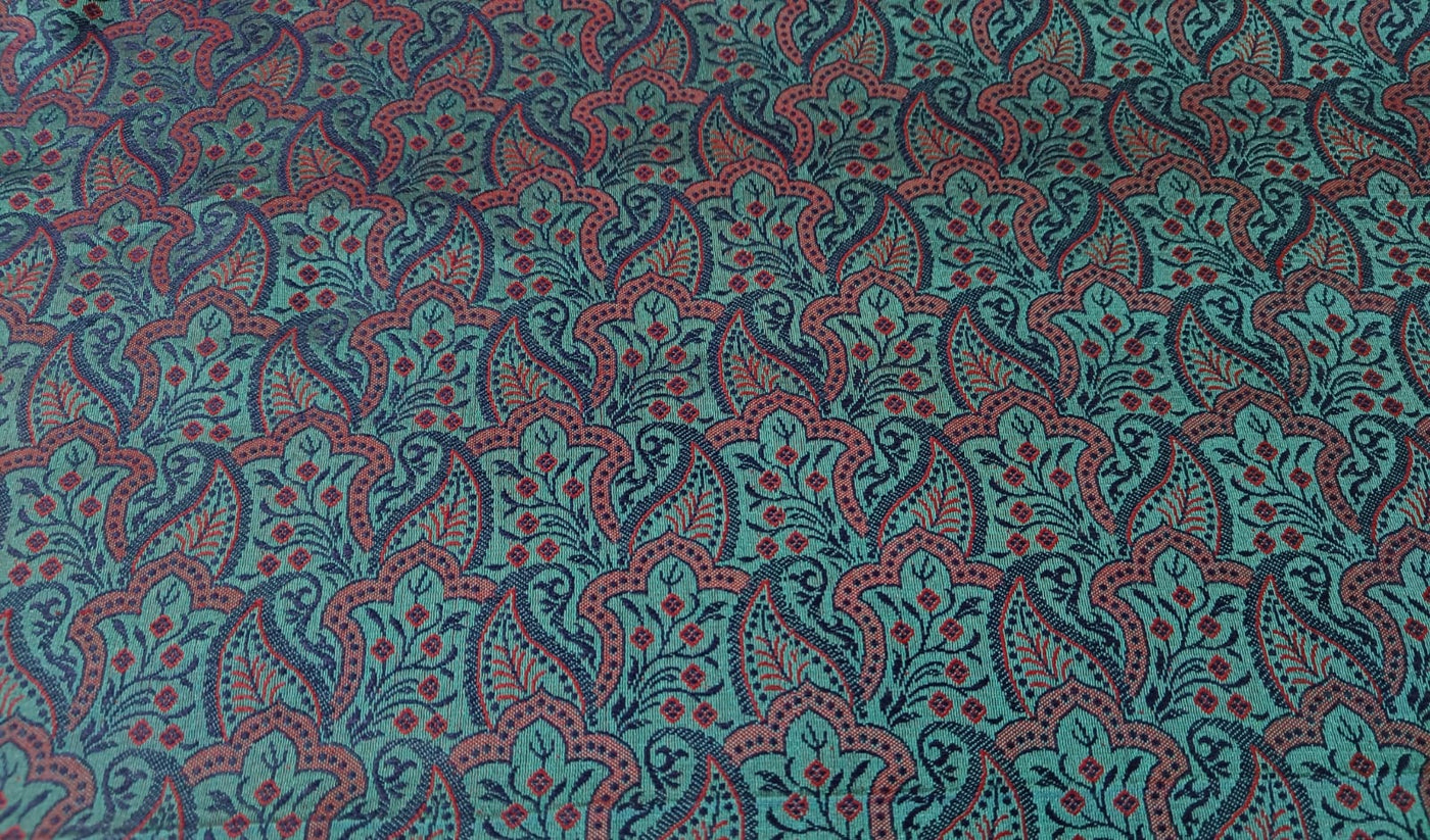 Brocade Fabric Turquoise Blue & Pink Paisleys 44&quot; wide