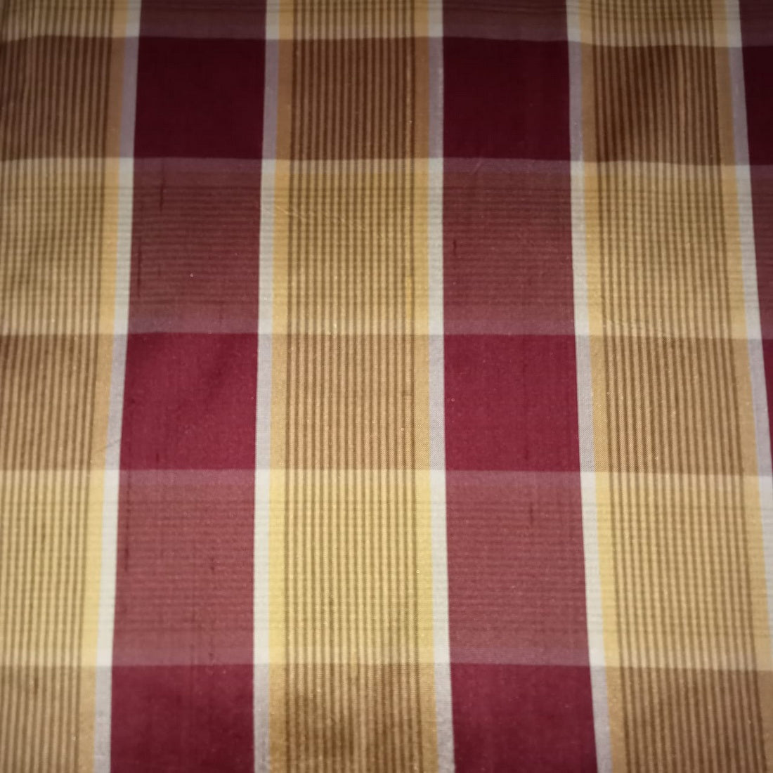 100% silk dupion red gold plaids fabric  54&quot; wide