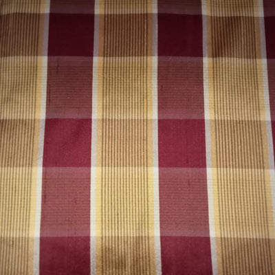100% silk dupion red gold plaids fabric  54&quot; wide