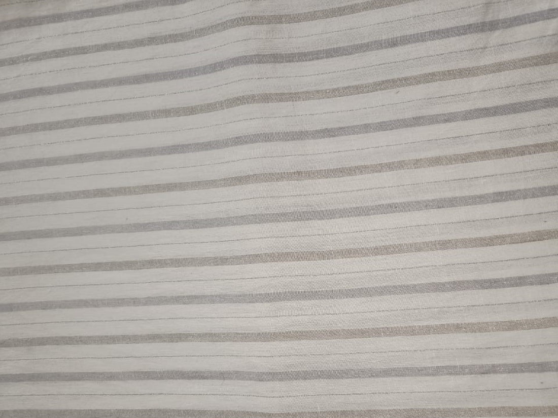 100 % pure linen fabric ivory colour with ivory stripes 58" wide [182532]