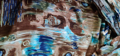 Cotton Satin / Rayon Printed fabric blue and brown color 44'' wide
