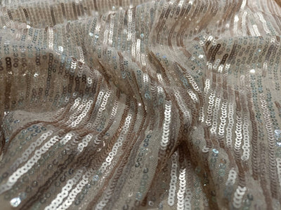 Beige Lycra Net Fabric with self color Sequence 58'' Wide