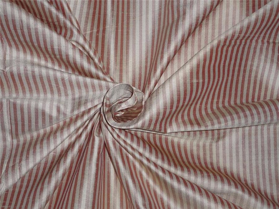 100% SILK dupion 4MM red x ivory stripe DUPS4