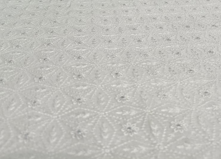 100% Pure Cotton Chanderi Embroidered White color 44" wide by the yard [12453-12459]