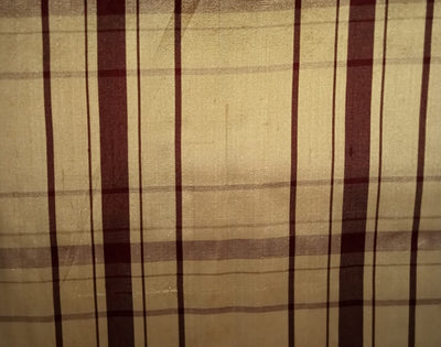 100% silk dupion gold and burgundy Plaids fabric 54&quot; wide