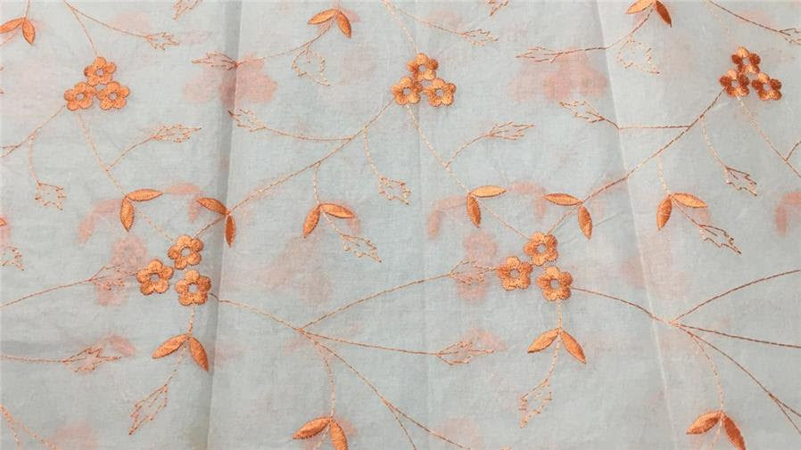 100 % Cotton organdy fabric floral peach colour embroidered single length 2.70 yards 44" wide [9223]