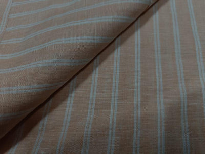 Linen Club Peach with 2 white horizontal stripe Fabric ~ 58&quot; wide single piece 1.40 yards