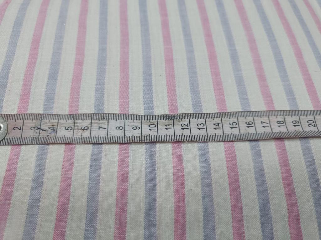 100% Chambray Linen Baby Pink and Lilac horizontal stripe Fabric 59" wide [1354]