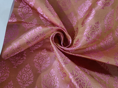 Brocade fabric candy pink rose and light olive color 44" wide BRO826