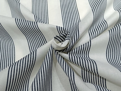 100% linen x cotton fabric Ivory With Navy Stripe 58" wide[12231]