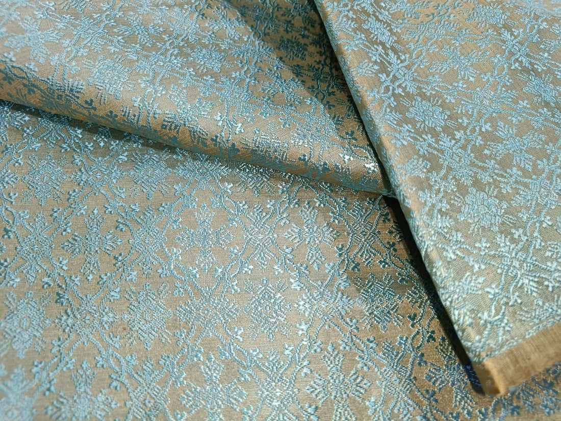 Brocade fabric powder blue and gold color 44" wide BRO849[1]