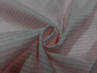 Superb Quality Linen Club Baby pink with white color horizontal stripe Fabric 58" wide [1345/12708]