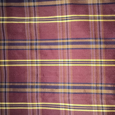 100% silk dupion fabric plum purple yellow PLAIDS 54&quot; wide