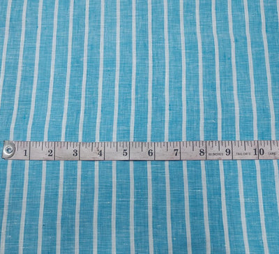 Superb Quality Linen Club Turquoise Blue with white horizontal stripe Fabric 58" wide [1349]