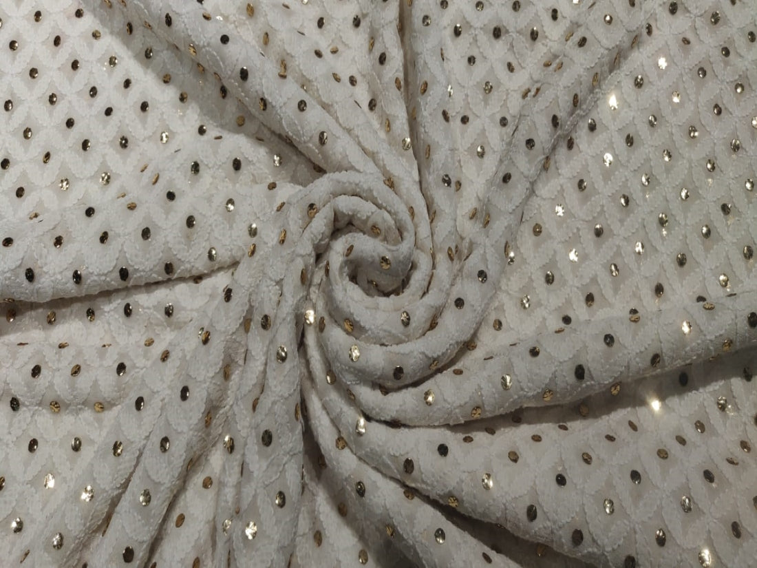 Lucknowi Fabric'. The beautiful embroidery  on white 3.30 yards single length