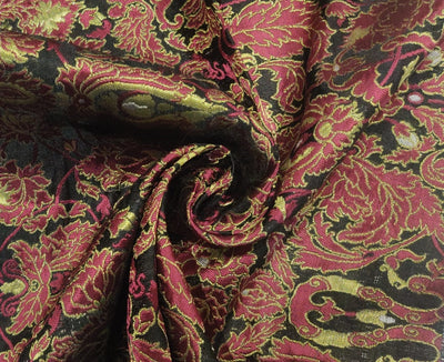 Heavy Silk Brocade Fabric Wine Red,Black & Gold 44" wide BRO67[4]