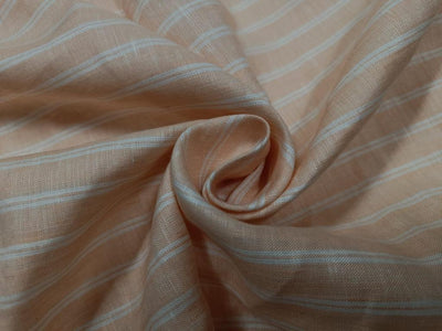 Linen Club Peach with 2 white horizontal stripe Fabric ~ 58&quot; wide single piece 1.40 yards