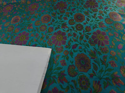 Silk Brocade fabric 44" wide BRO855 available in four colors [blue/light olive/rusty orange/pastel green]