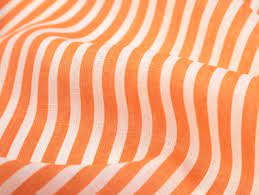 100% cotton fabric with satin stripes white x orange colour 58" wide