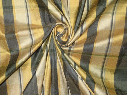 SILK Dupioni Shades of Gold & Grey color plaids Fabric 54" wide DUP#C17[2]