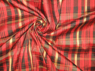 Silk Dupioni Red, Gold & Black color plaids Fabric 54" wide DUP#C103