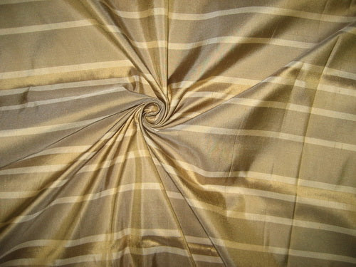 SILK Dupioni FABRIC Shades of Light & Dark Gold stripes 44" wide [2722]