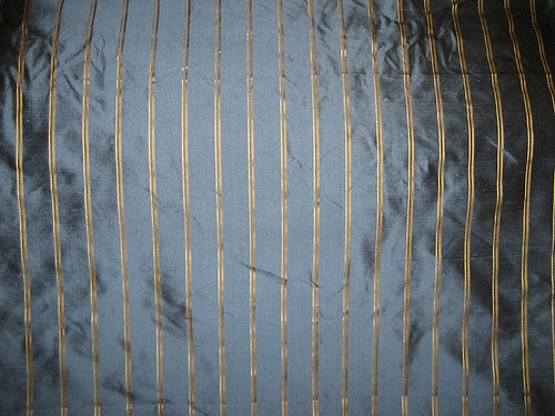 Silk Dupioni Fabric Greyish Blue with gold satin stripe 44" wide DUPSS1