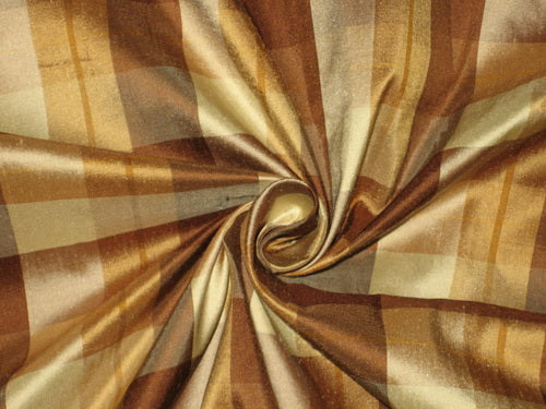 Silk Dupioni Shades of Brown & Cream color plaids Fabric 54" wide