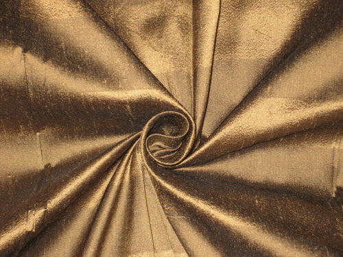 PURE SILK Dupioni FABRIC Golden Brown &amp; Burnt Brown color Stripes