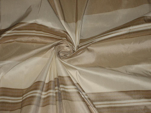 100% SILK Dupioni FABRIC Gold,Brown,Cream & Beige Stripes 54" wide DUP#S21[2]
